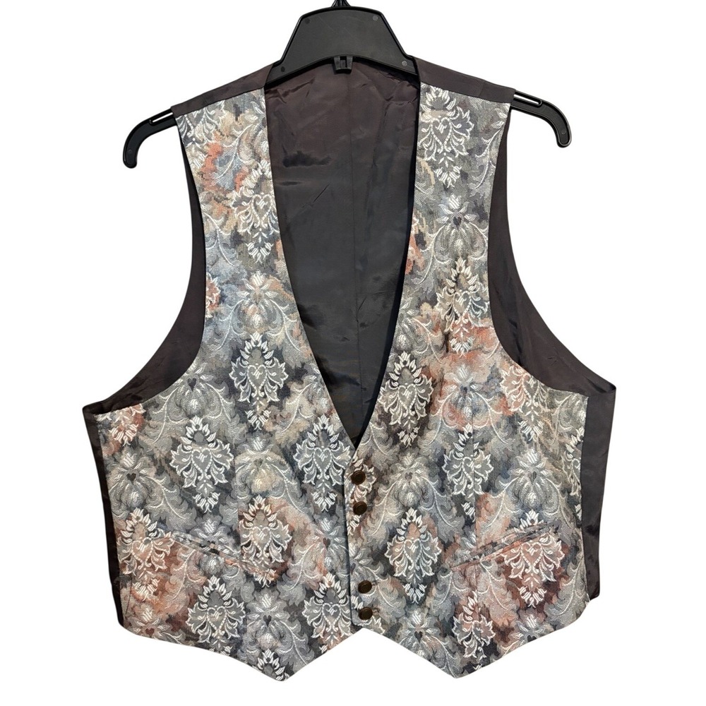 VTG Molto by Bugatchi Men's XL Floral Tapestry Jacquard Vest Made in Canada